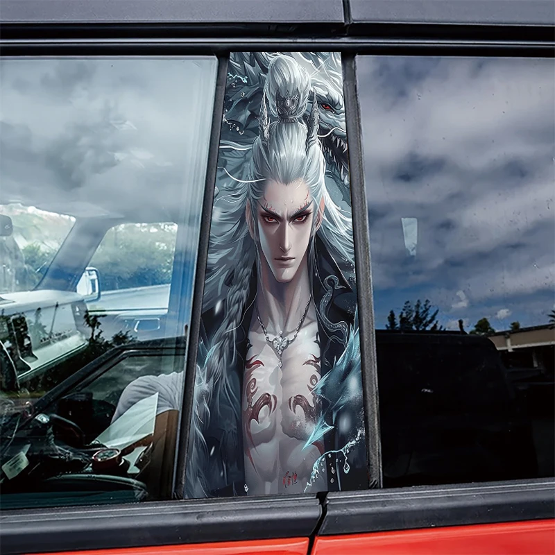 

2 наклейки на центральные стойки автомобиля с рисунком дракона, защитная пленка с изображением красивого мужчины, устойчивые к царапинам наклейки.