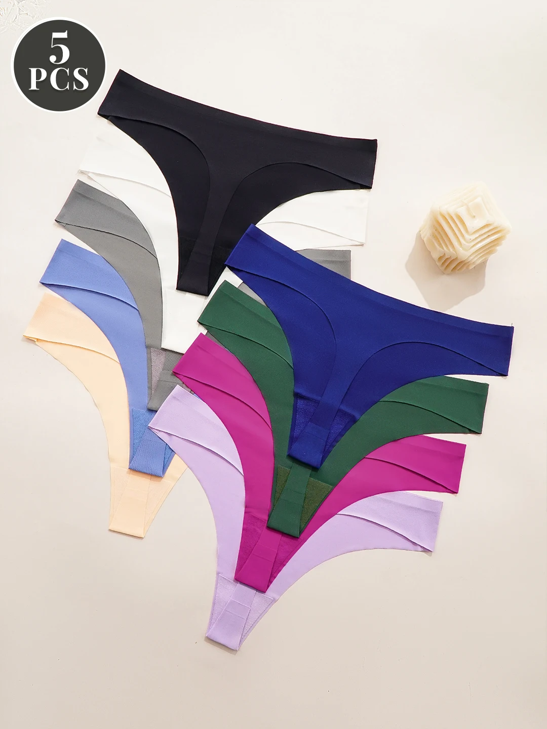 5 Pcs Ice Silk Sexy T-back V Strings Seamless Traceless Stretchy Women's Underwear Tanga Low Rise Thongs Panties