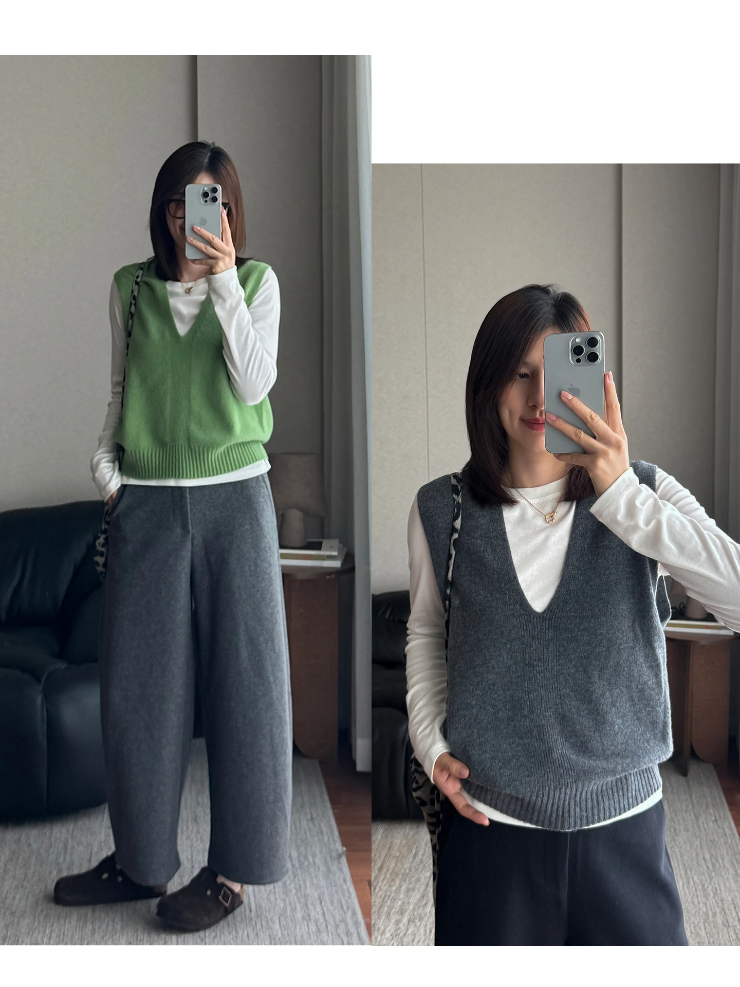 

00% Wool Sl V-Ne Knitted Vest Autumn Winter New Sle Pure Color Versatile Layering oulder Top Women's Faion