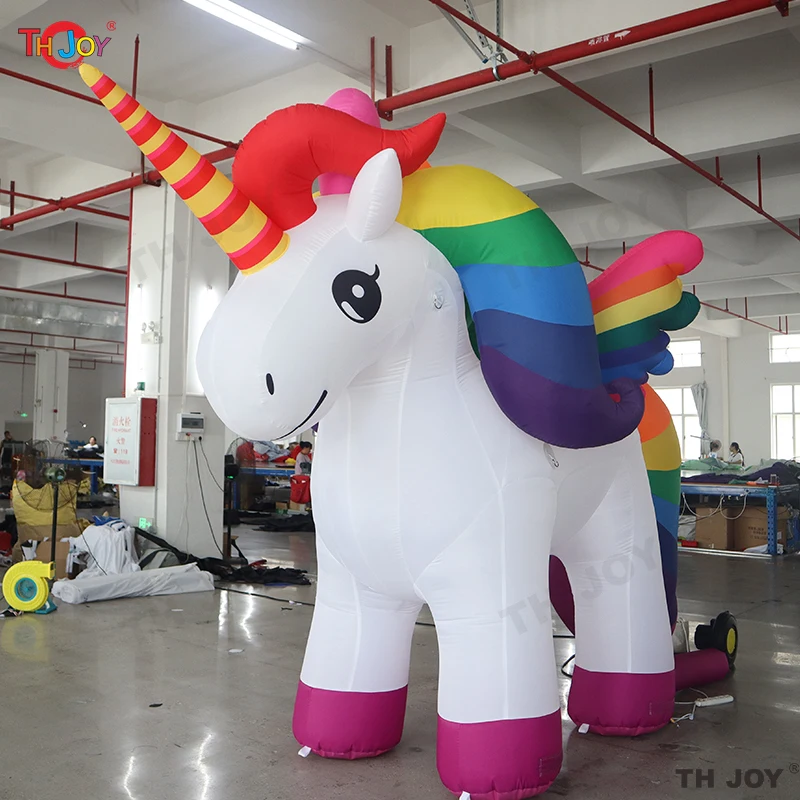 Outdoor Decorative Giant Inflatable Unicorn Cartoon Animation Character With Led Light for Advertising