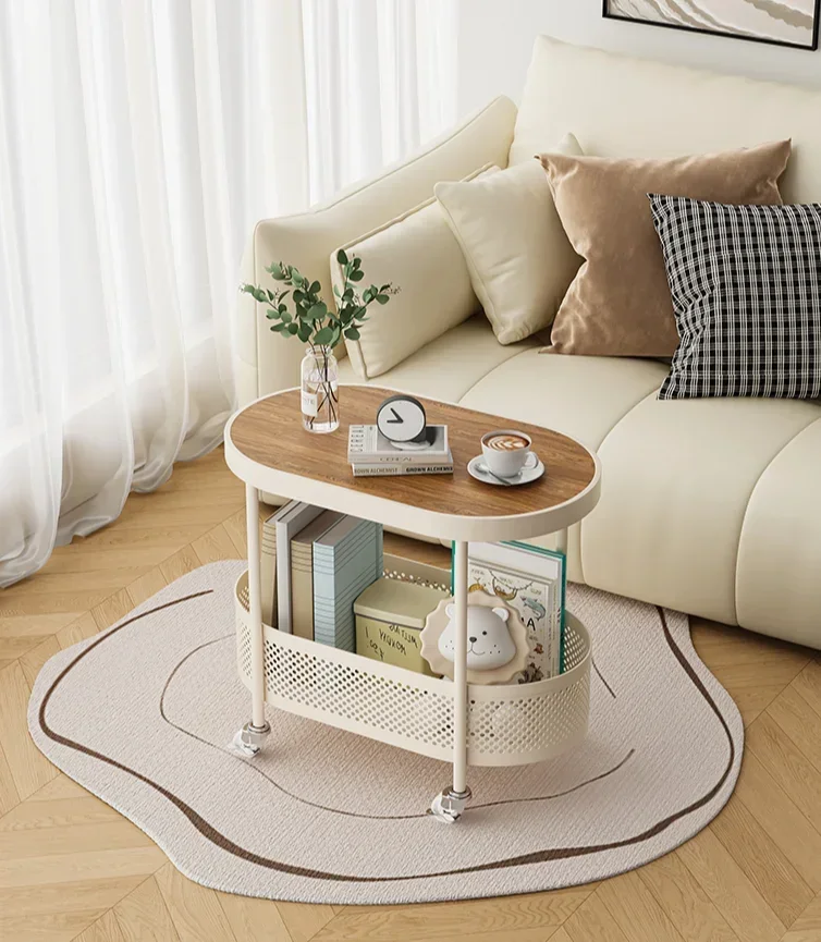 

Living Room Movable Wheeled Sofa Tea Table Cream Wind Trolley Creative Bedside-Use Storage Rack