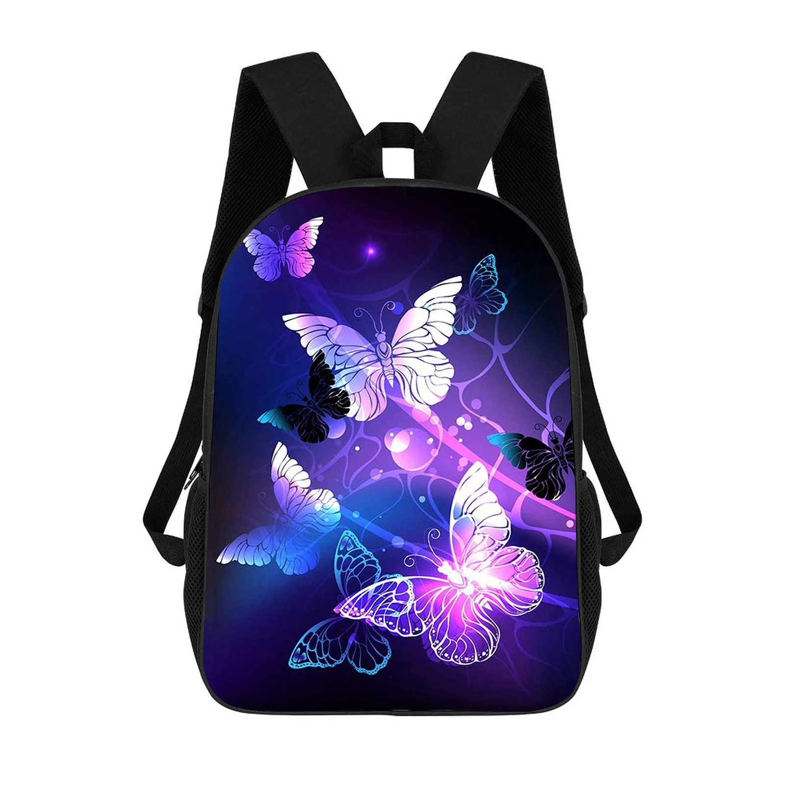 

Single-piece digitally printed lightweight black backpack - adjustable shoulder straps, unisex school bag,casual travel commuter