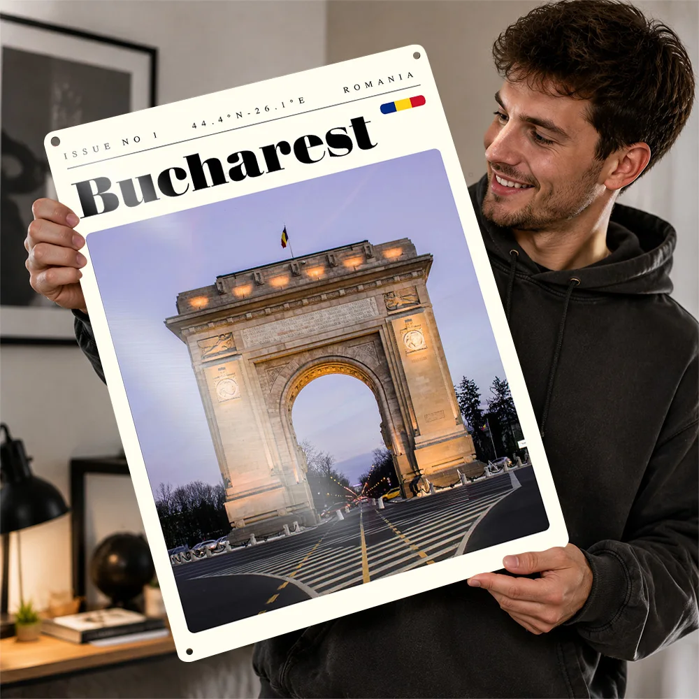 Bucharest Romania Travel Printed Poster Personalized Aluminum Metal Sign Cityscape Tribute Wall Art Enhances Bedroom And Foyer
