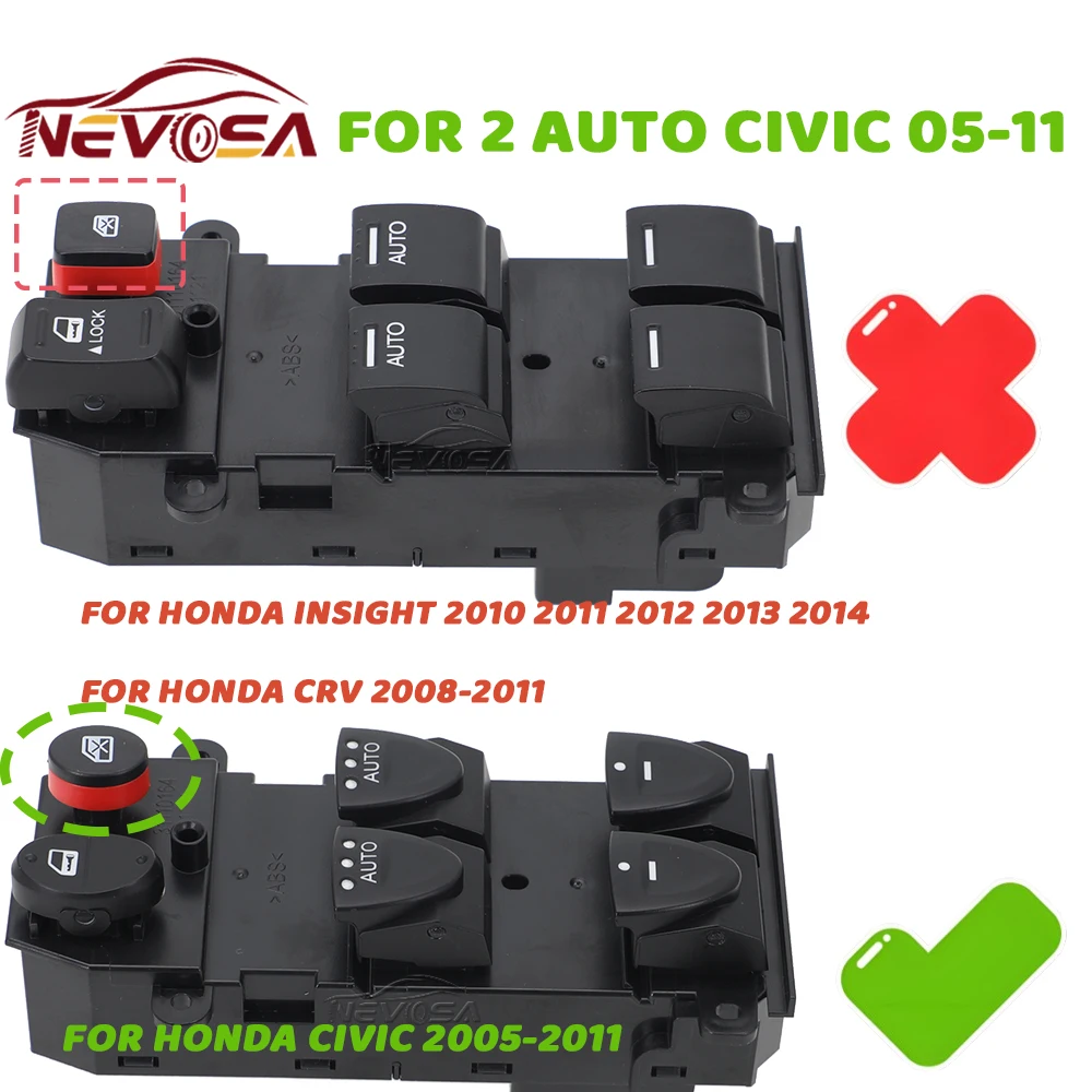 For Honda Civic 2005 2006-2011 Front Left Power Lifter Window Control Switch 2 AUTO 35750-SMG-G02 22Pins Front Left Hand LHD