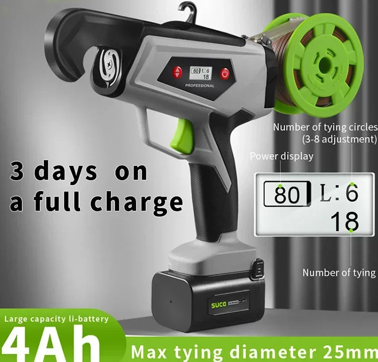 25mm Electric Strapping Tool, Lithium Battery Digital Display, ABS Shell, High Efficiency and Adjustable, Garden and Home Use