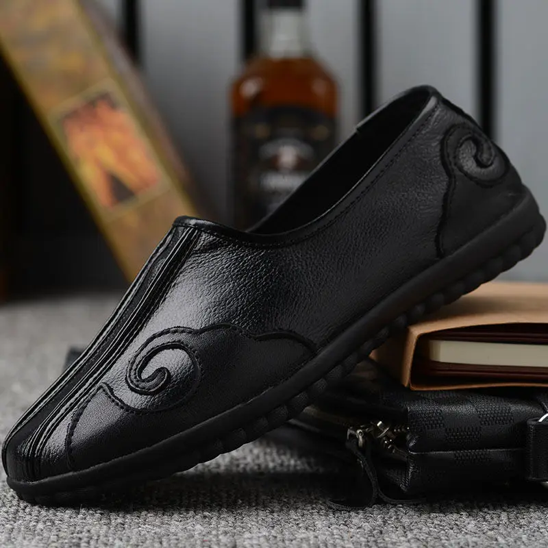 new chinese style men casual flat old peking shoes men genuine leather comfortable antiskid shoes tai chi exercise kungfu shoes