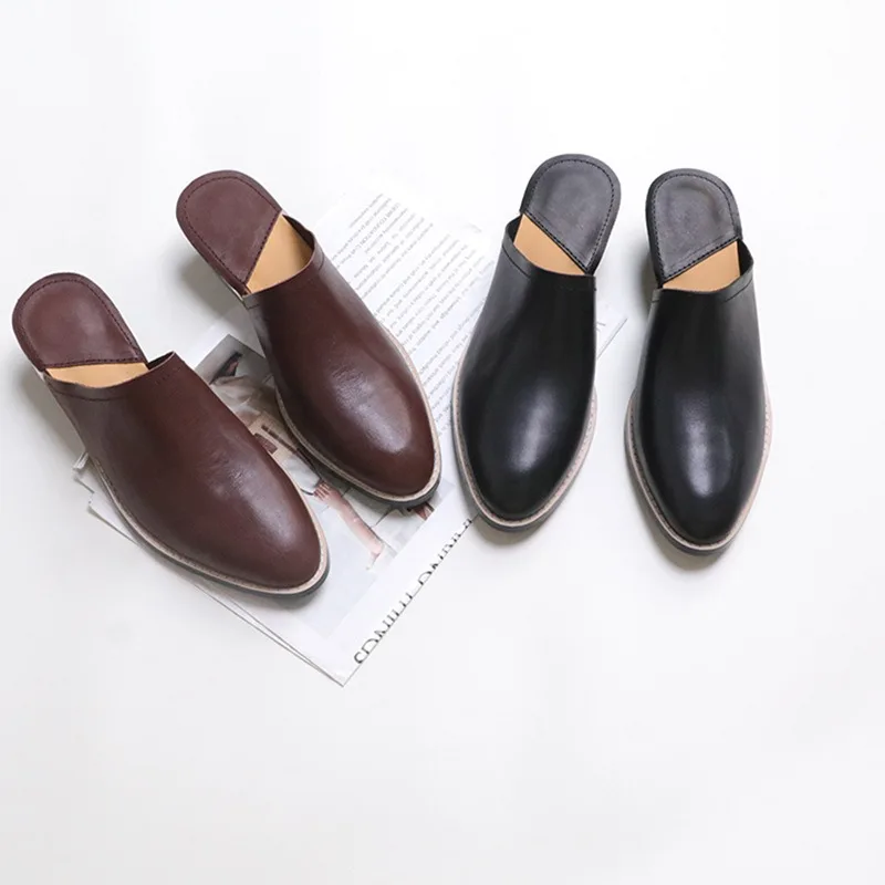 

Birkuir/женские шлепанцы на толстом каблуке с острым носком в стиле ретро, шлепанцы на среднем каблуке с закрытым носком, женские летние модельные туфли из натуральной кожи