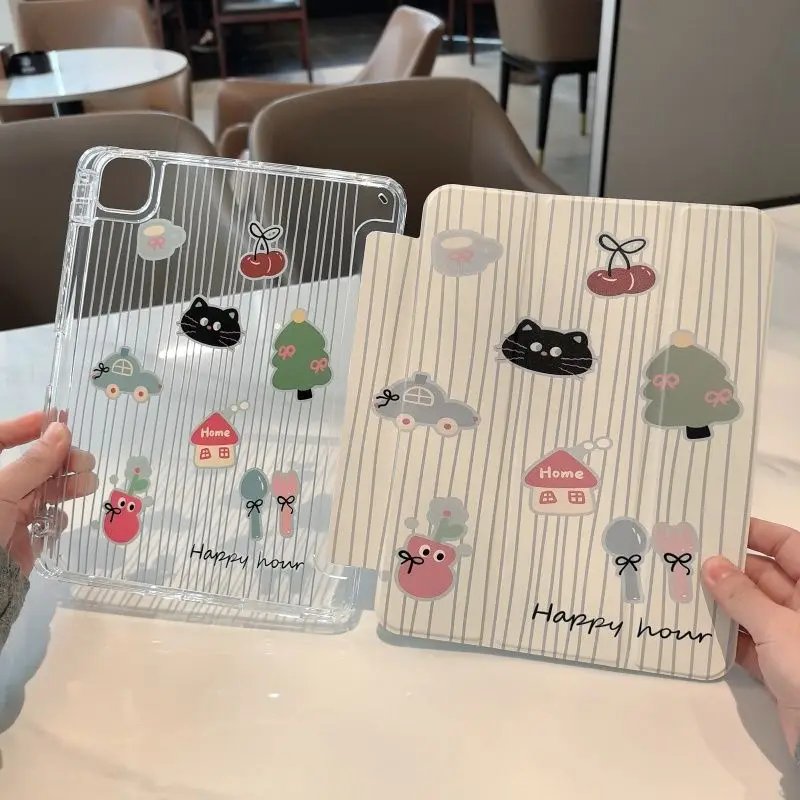 Capa inteligente com suporte para caneta para samsung tab s7 s8 s9 11 plus a9 8.7 Polegada capa inteligente para tab s10 s9 12.4 Polegada gatinho dos desenhos animados