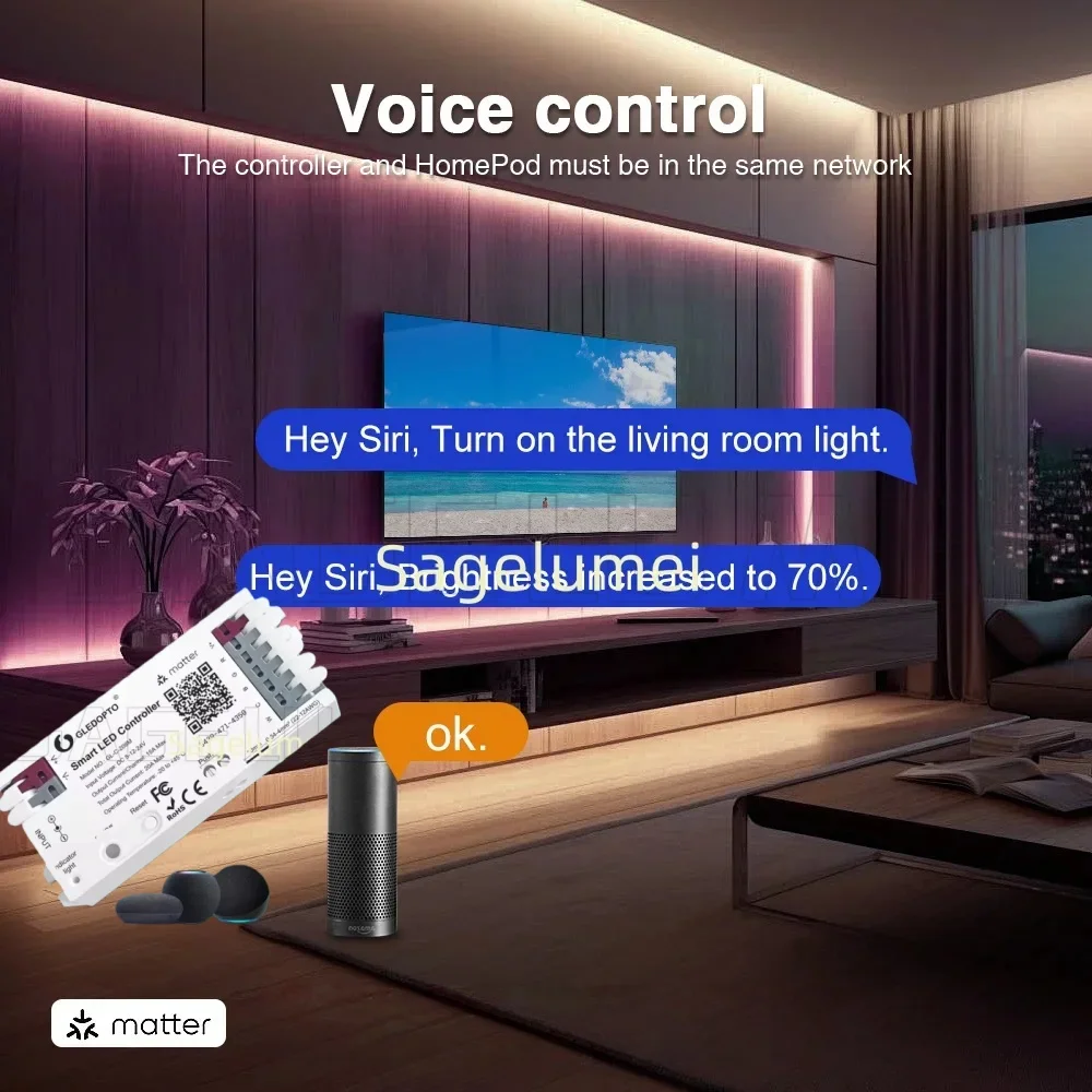 NEW GLEDOPTO Matter RGBCCT LED Controller (RGB+Tunable White) Works with Alexa Echo Homekit Google 2.4GHz Wi-Fi 20A Max Output