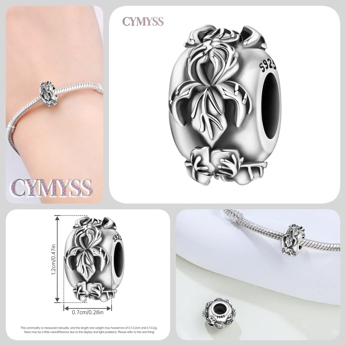 Original 925er Sterlingsilber, Blumen, Pflanze, rotierender Kirschblüten-Anhänger, Charms, Perlen für Halskette, DIY-Armband, edler Schmuck – Detail 40