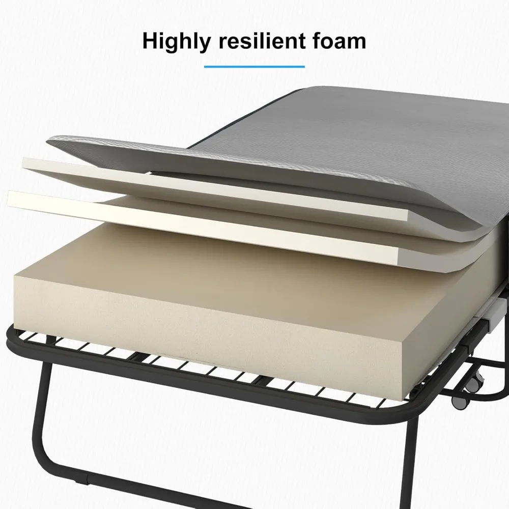 سرير قابل للطي مع 5 مرتبة إسفنجية ميموري، سرير قابل للطي بإطار معدني وعجلات قابلة للقفل، سرير ضيوف محمول للراحة