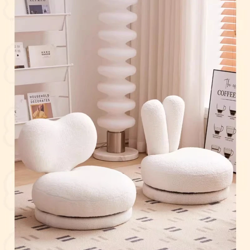 Home Children's Sofa Chair,Rotating Solid Wood Low Stool,Single Lamb Fleece Footstool, Living Room Balcony Reading Chair for Kid