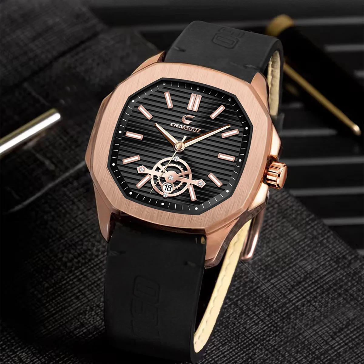 

Мужские часы Cassig CHAXIGO из сплава, водонепроницаемый ремешок для часов, кварцевые часы из нержавеющей стали с датой и корпусом