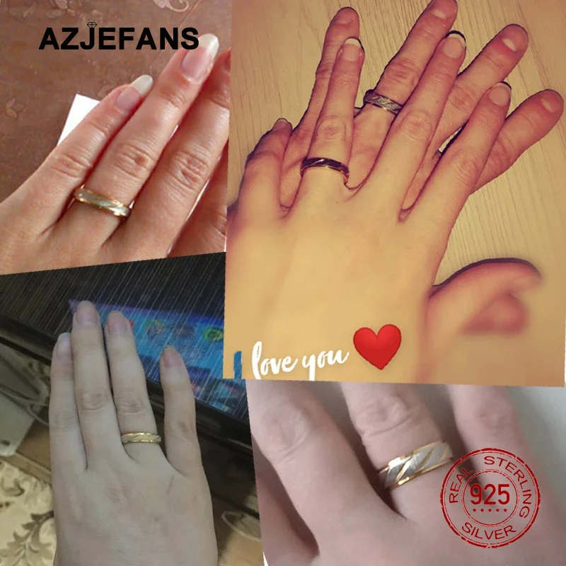 Couple's 925 Sterling Silver 18K Gold Plated Wave Pattern Rings