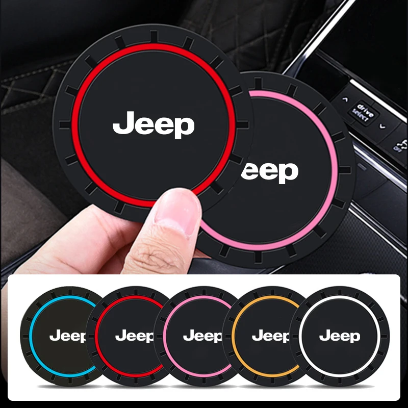 2PCS Car Coasters Water Cup Slots Non-Slip Mat Waterproof Cup Pad For Jeep Renegade Compass Grand Cherokee Wrangler JK Commander