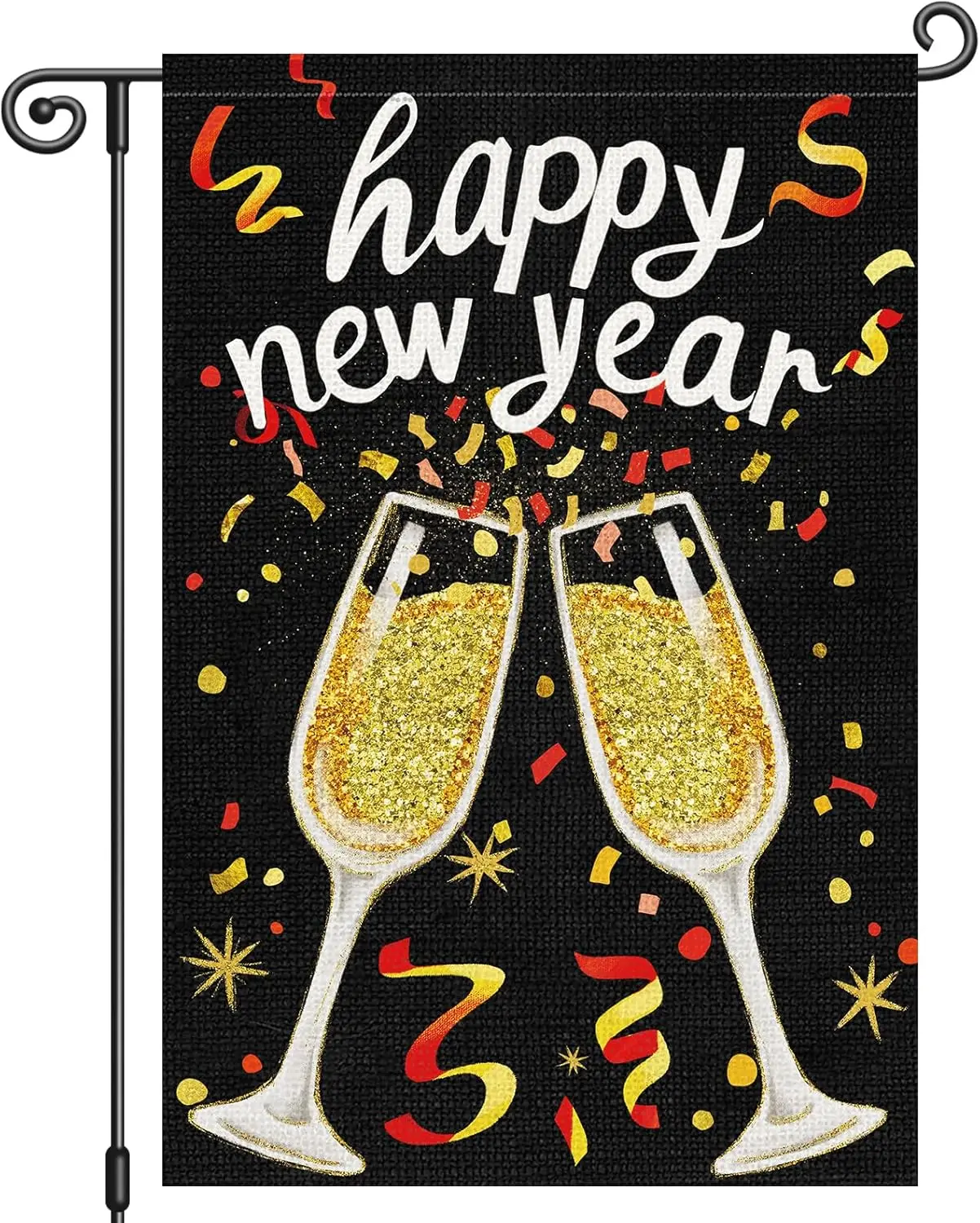 Louise Maelys Happy New Year Garden Flag Double Sided Ribbon Party Goblet 12x18 Inch Small Burlap Welcome Winter Holiday Yar LLG