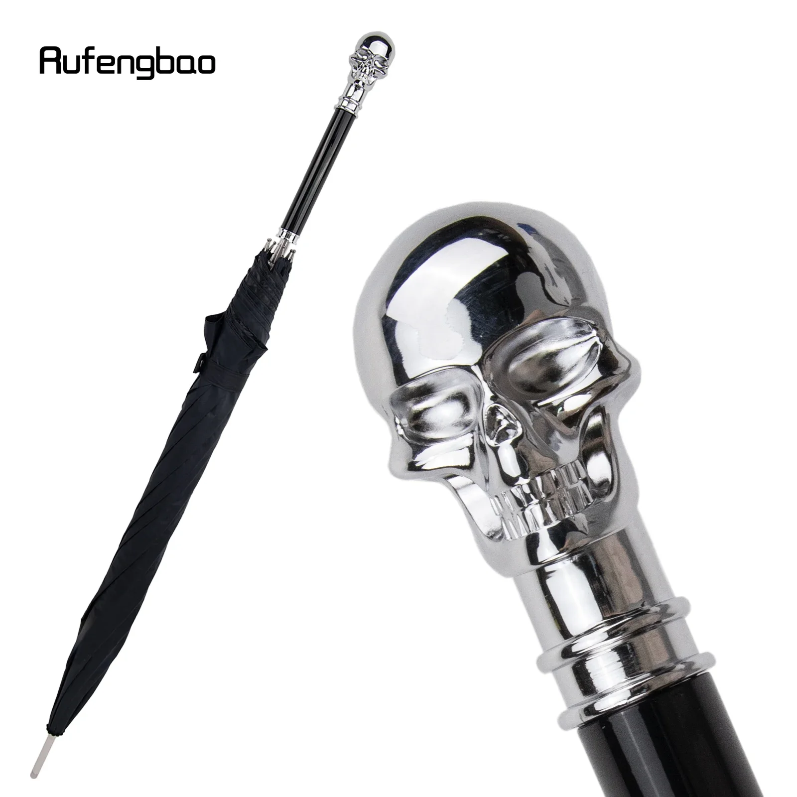 

Автоматический ветрозащитный зонт с белой головой черепа, увеличенный зонт с длинной ручкой для прогулок на солнечных и дождливых дней