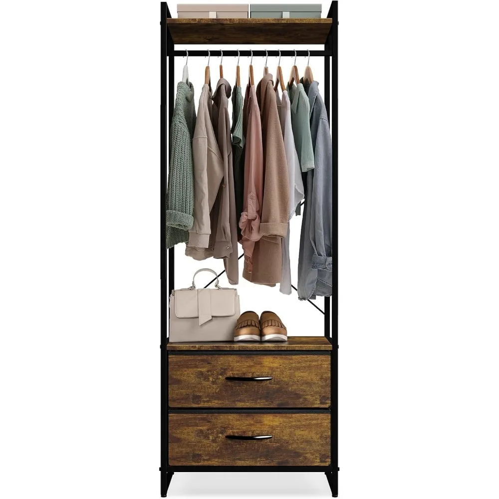 Vêtements T1 avec égouts de proximité-Commode porte-vêtements-Dessus en bois, cadre en acier et tissu