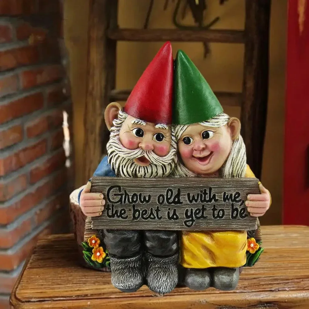 Garden Gnome Cute Couple Statue Lovely Dwarf Resin Desktop Ornament Craft For Home Wedding Anniversary Christmas Decoration