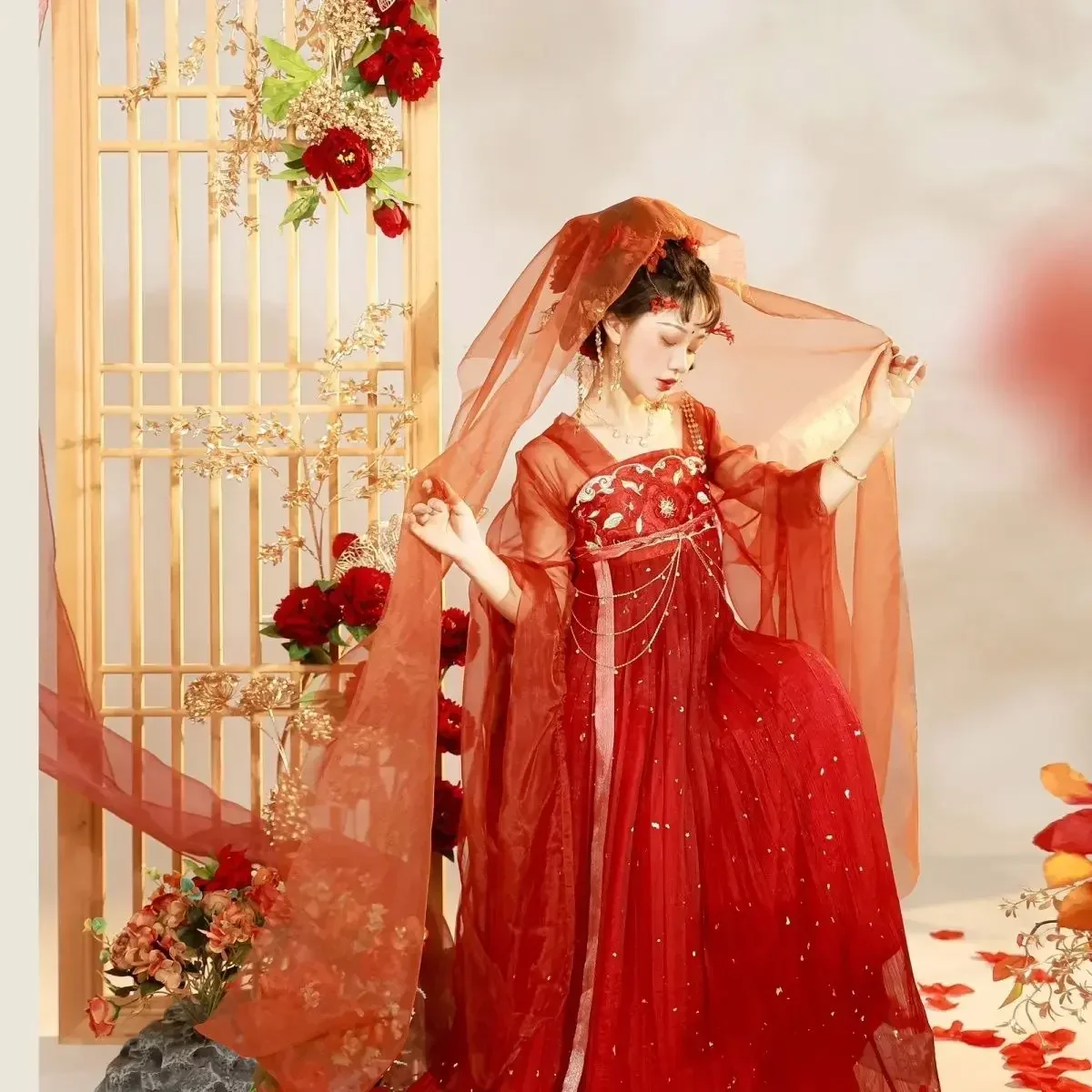 Nuovo vestito tradizionale cinese Tang Dynasty Big Sleeve Red Wedding Hanfu femminile fata gonna petto-lunghezza Han Element Summer Set