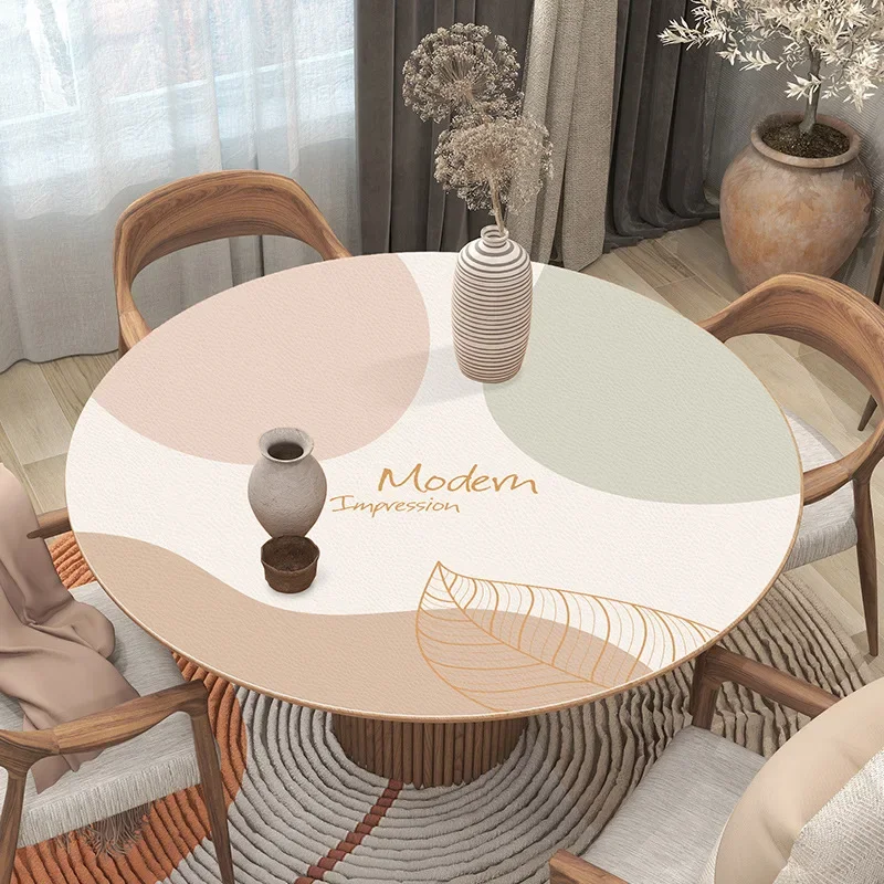 High temperature resistant round tablecloth, waterproof and oil resistant table mat, washable and erasable leather table mat