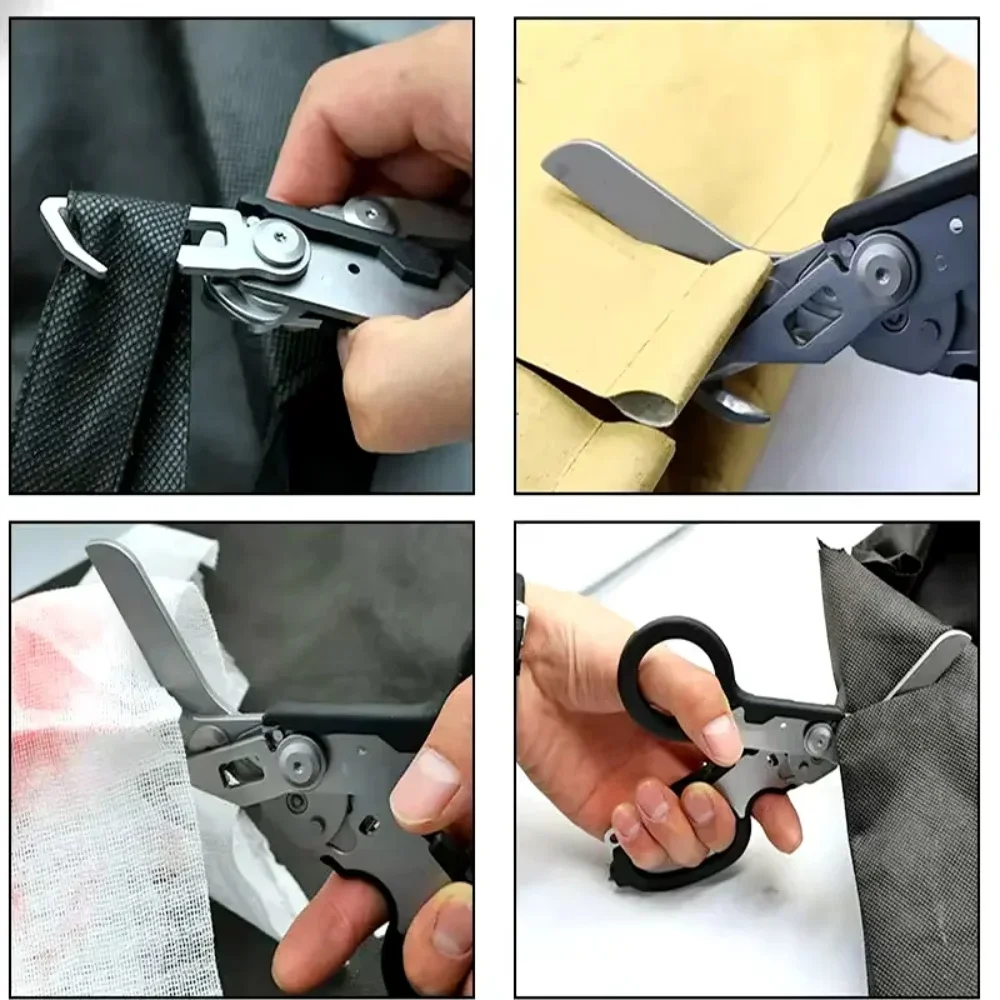 Multifunction Scissors Raptors First Aid Expert Tactical Folding Scissor Ring Cutter Outdoor Survival Tool Combination Gadget