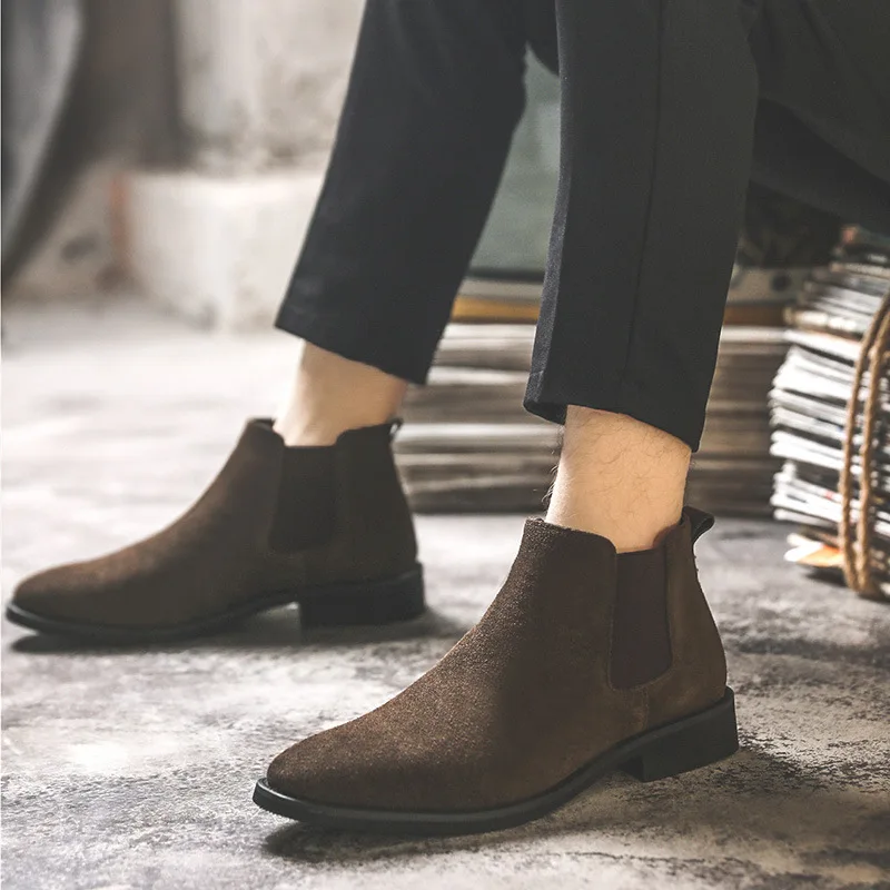 Chelsea Boots Men Suede Leather Decent Men Ankle Boots Original Male Short Casual Shoes British Style Winter Spring Boot