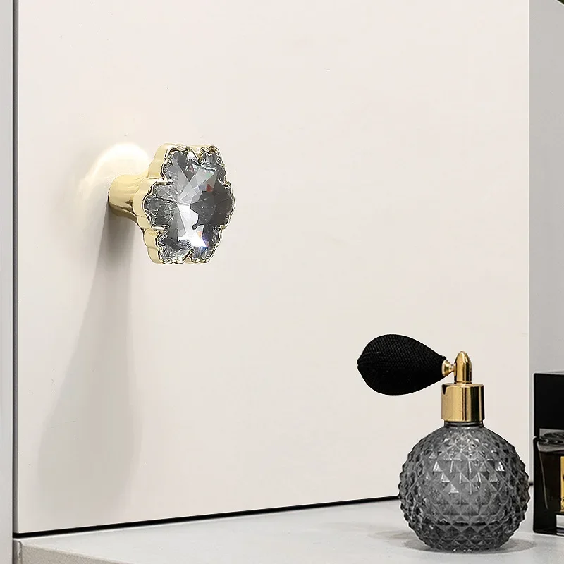 Modern Minimalist Wardrobe Door Handle, French High-end Light Luxury Cabinet Drawer Handle, Gold Inlaid Diamond Furniture Handle