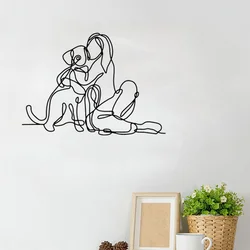 CIFBUY Metal Wall Art of Unique Woman and Dog Line Sculpture for Wedding Gift Home Office Wall Decoration