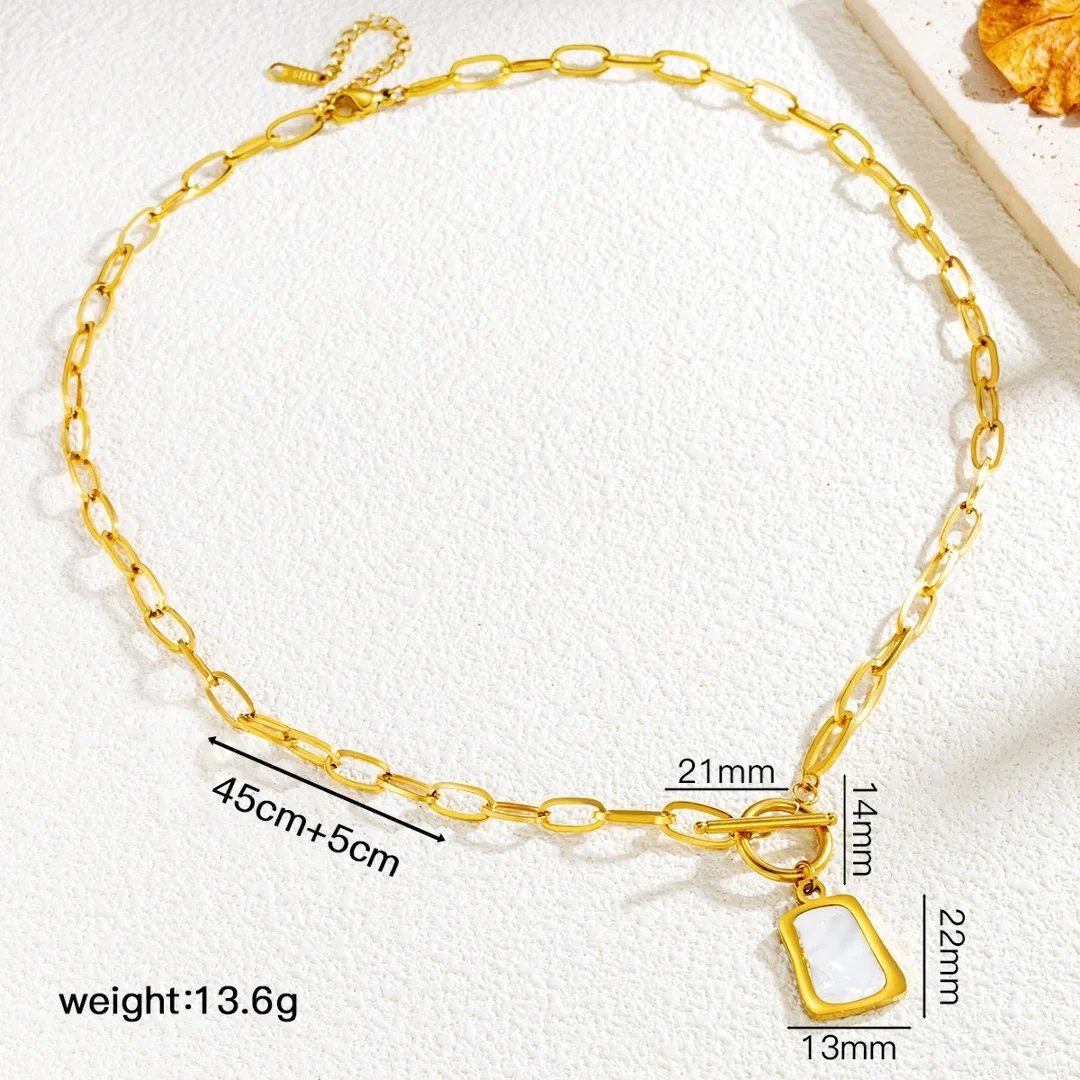 

Minimalist Titanium Steel Square Pendant Necklace with OT Clasp Simple Personality Lobster Clasp Titanium Steel Chain Jewelry