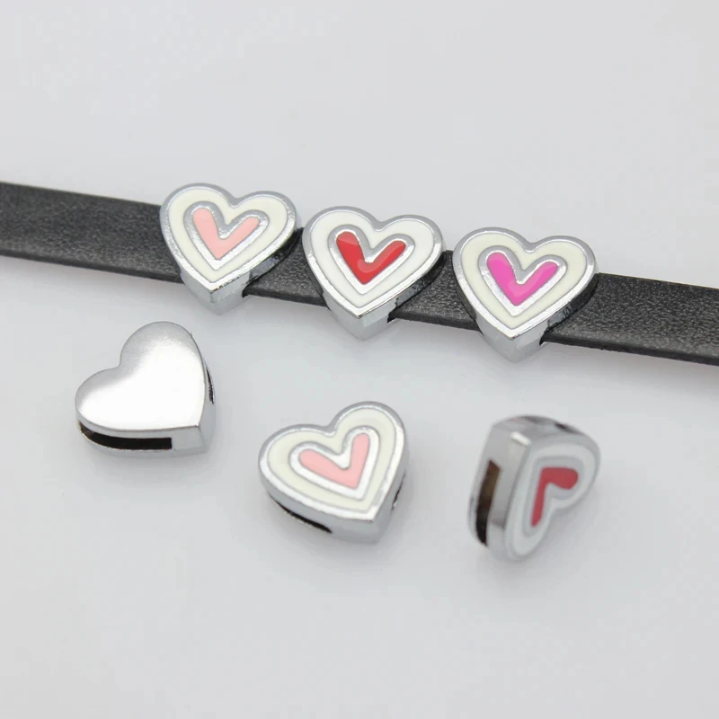 10Pcs/Lot 8mm Slide Charms Enamel Heart For Bracelet Women Jewelry Making DIY Keychain Accessories Fit 8mm Wristbands