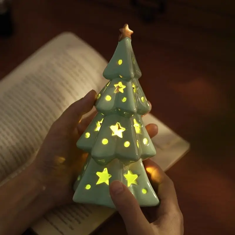 Christmas Tree Ceramic Star Night Light Home Bedroom Desktop Decoration Atmosphere Light Pendant with Light