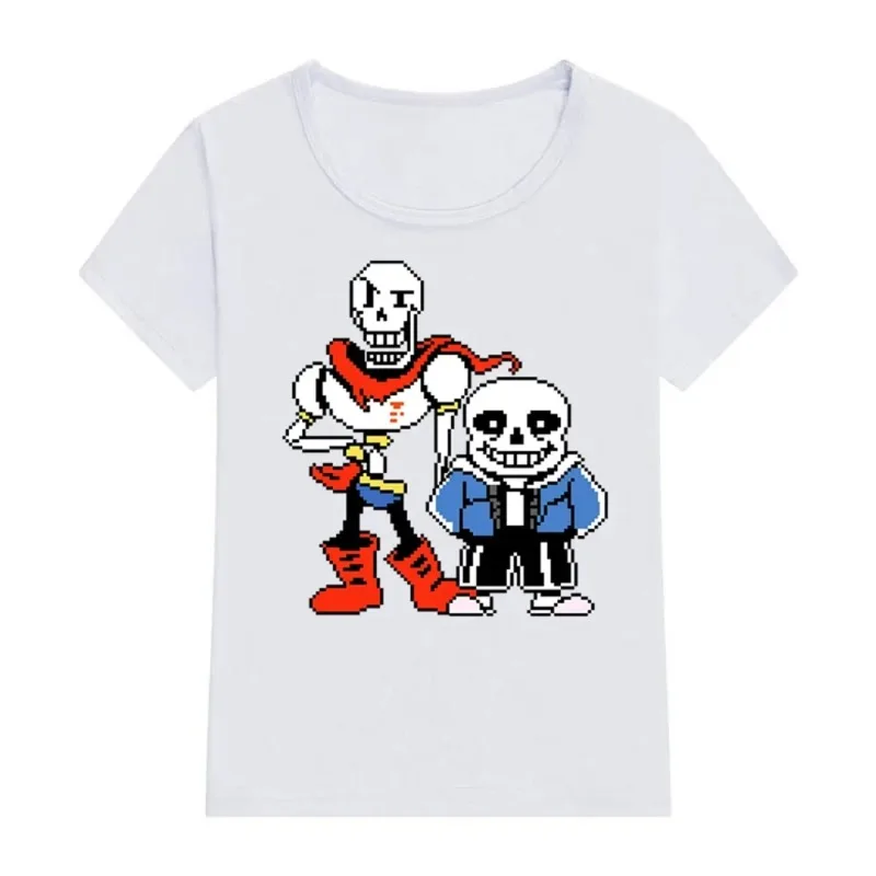 تي شيرت Undertale Sans and Papyrus ملابس أطفال برقبة دائرية كاجوال مطبوعة جرافيك بأكمام قصيرة ورسومات بكسل للسيدات Y2K