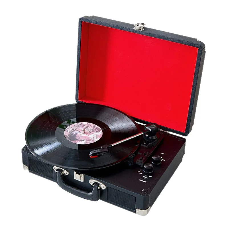 Leather Case Vinyl Record Player Portable Wooden Retro Phonograph Home Record Player Speaker
