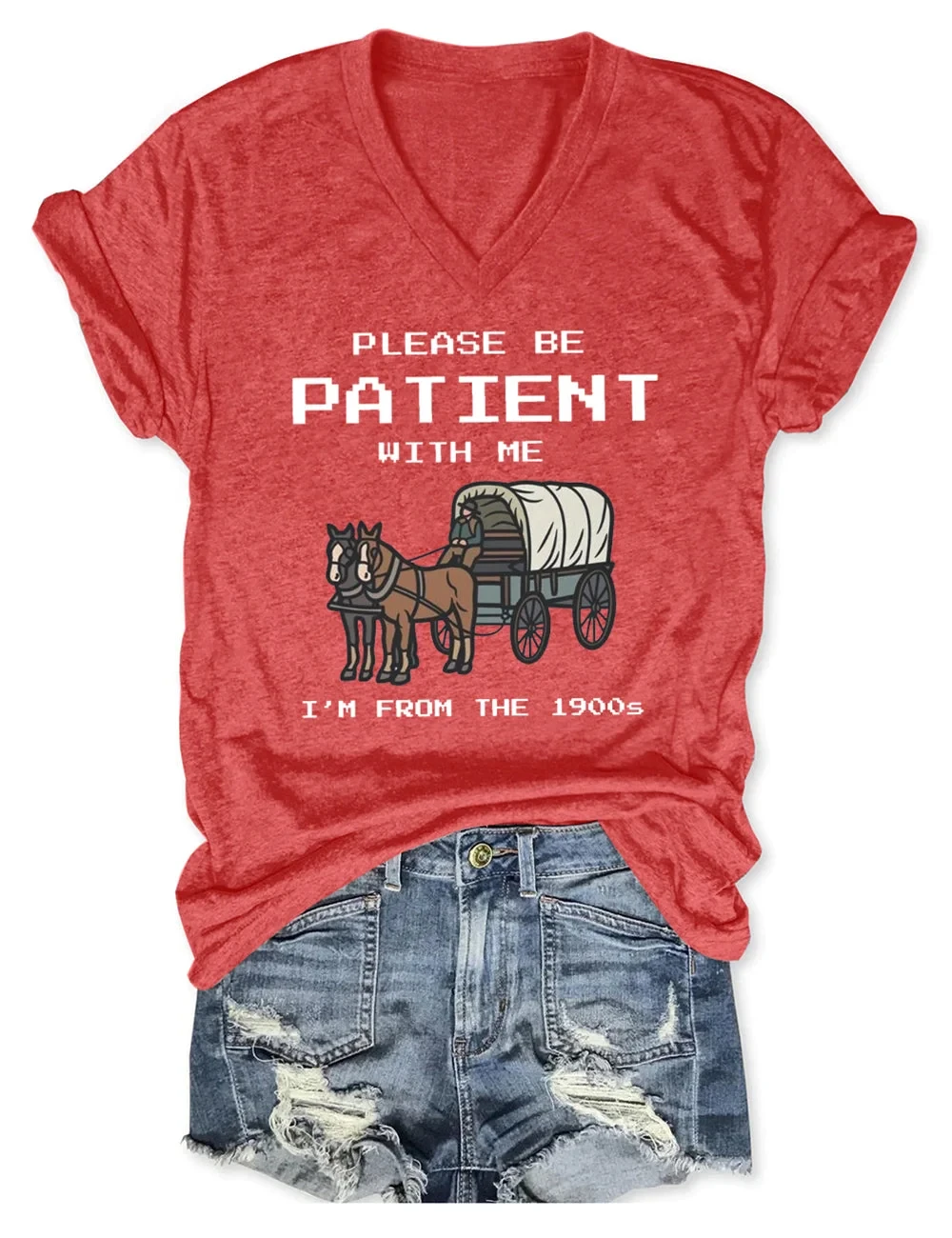 Rheaclots Please Be Patient With Me Printed V-Neck Short Sleeve T-Shirt