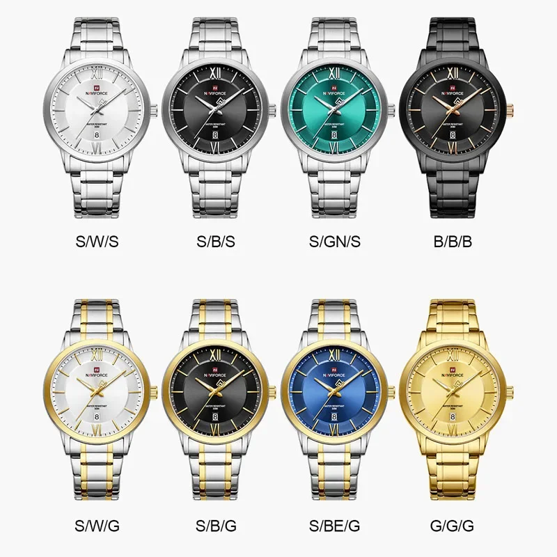 NAVIFORCE NF9254 Men's Quartz Watch Simple Fashion Business Calendar Display Stainless Steel Strap 3ATM Waterproof Watches