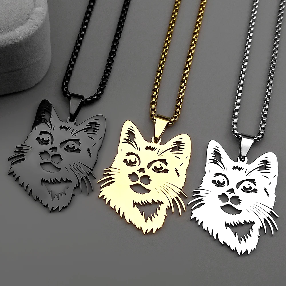 Schöne Katze Kätzchen Kopf Anhänger Halskette Für Frauen Männer Edelstahl Gold Silber Farbe Tier Unsere Familie Kette Schmuck Geschenke – Detail 7
