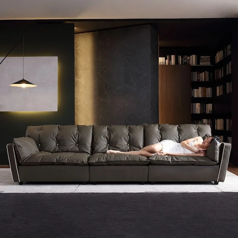 

Italian minimalist living room straight row down nappa leather straight four-person top leather sofa