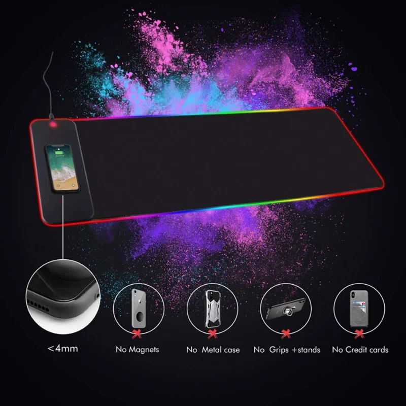 Wireless Charging Mouse Pad Gamer Mousepad RGB Luminous Desk Mat Computer Laptop Keyboard Non-slip Glowing LED Cushion Mice Mat