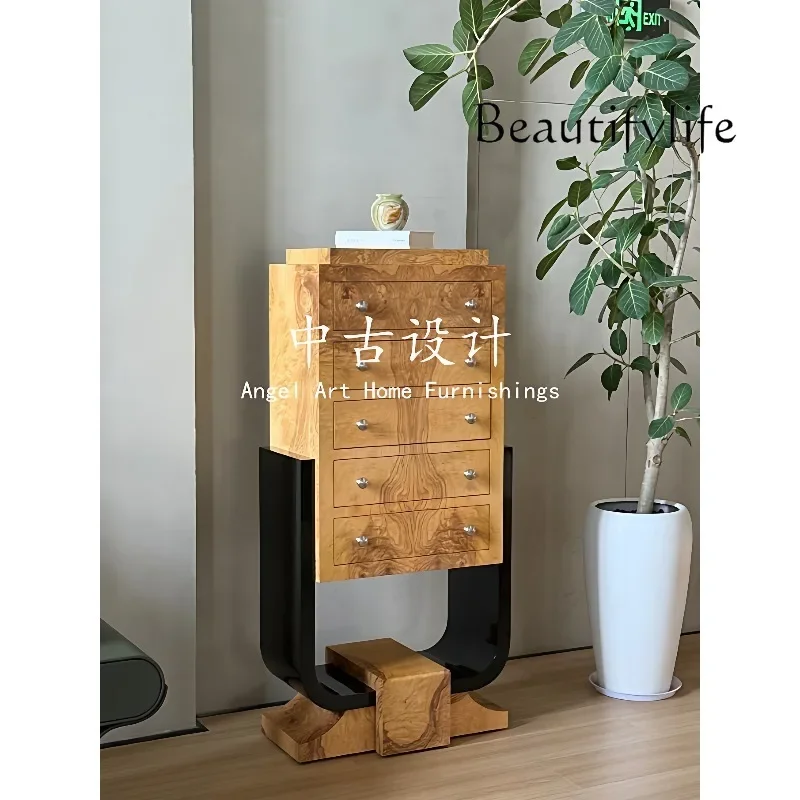 

Y Medieval Style Designer Home Storage Drawers Chest Cabinet Retro Style Walnut Solid Wood Locker