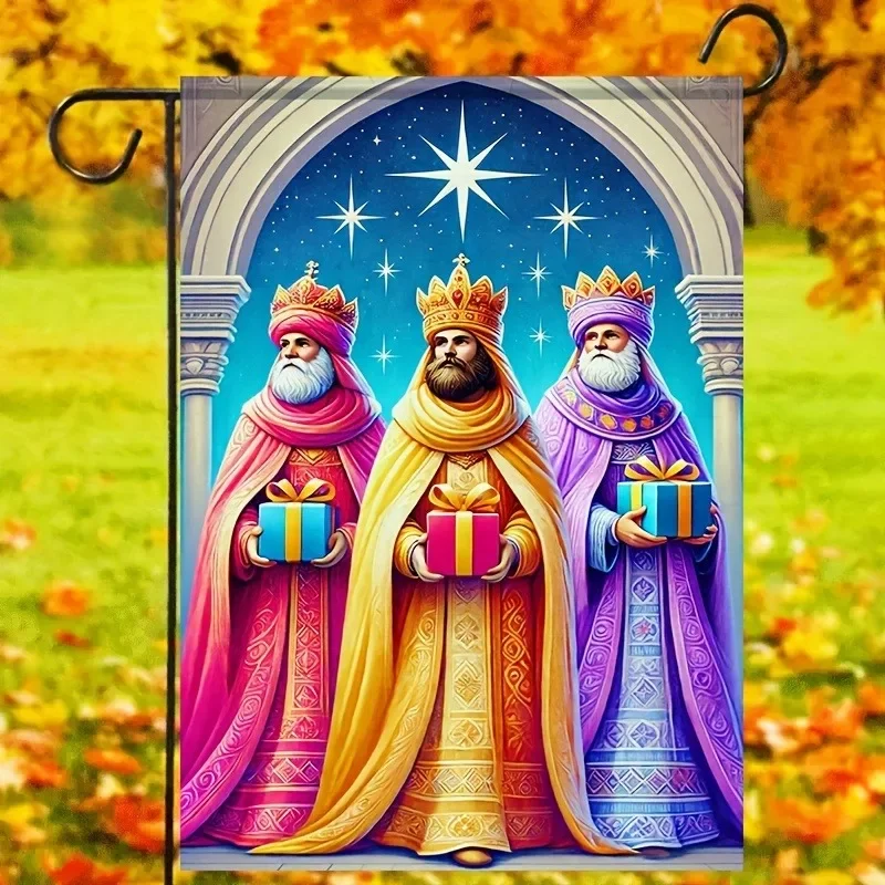 1 Piece of Three Wise Men Christmas Flag Outdoor Double Sided Garden Flag Courtyard Decoration Festival Welcome Flags Beautiful
