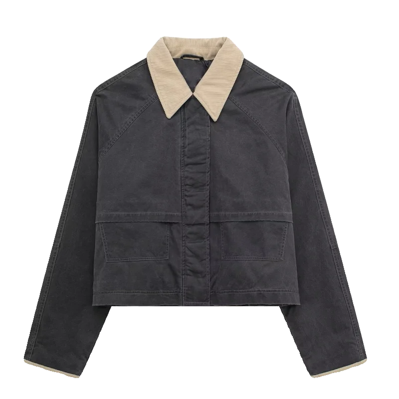 Neue ZA Damen-Jaset-Mantel aus gewachstem Leder, lockere Passform, Farbe, Blo-Kragen, schlankmachende Oberbekleidung, Ele Sle Ort-Mantel für Damen