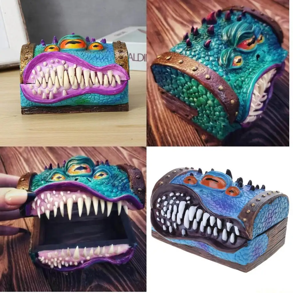 

D46E Мимический сундук DND RPG Коробка для кубиков Ожерелье Браслет Серьги Органайзер Коробки для хранения