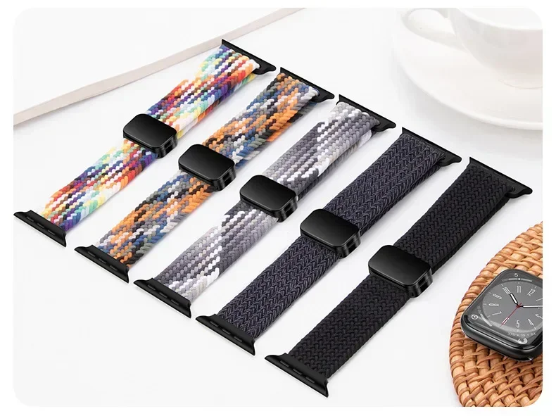 Nylon Braided Strap for Apple Watch Ultra/2 49mm 10 9 8 7 46mm 45mm 41mm Metal Magnetic Bracelet Wristband 6 5 4 SE2 44mm 40mm