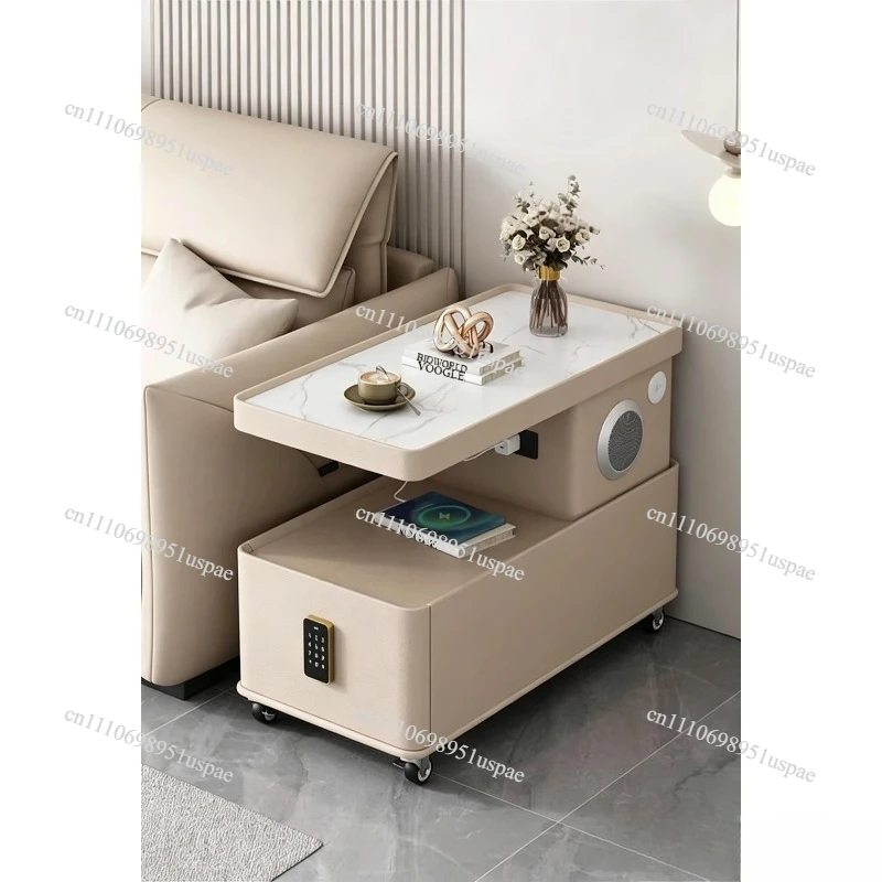Modern Luxury Smart Side Table Wood with Wireless Charging Drawer Speaker Sofa Living Room Bedroom on Wheels Design Furniture