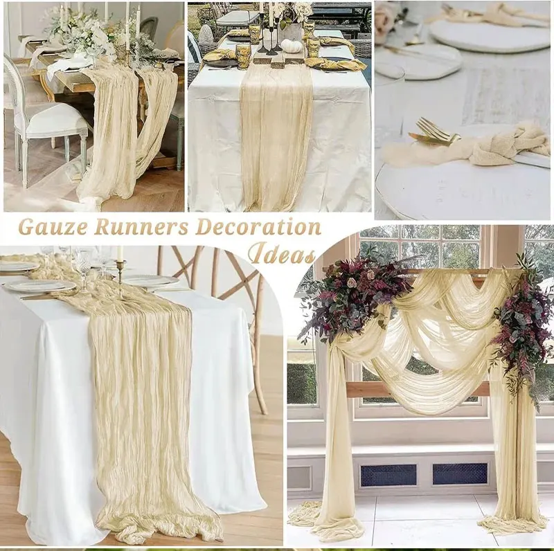 90x400cm Halbtransparenter Tischläufer aus Gaze für Vintage-Hochzeiten, Weihnachtsbankette, Partys, Bögen und Kuchendekoration – Detail 7