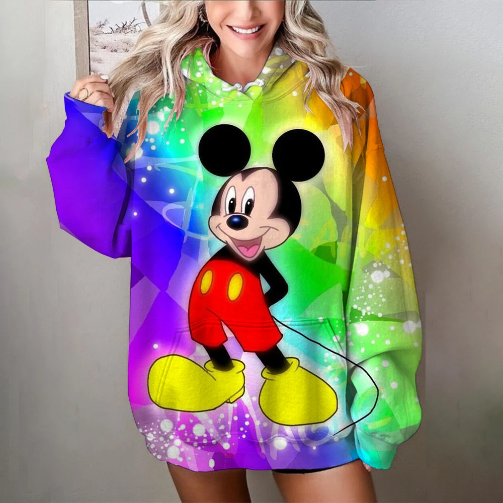 Disney Mickey Mouse Graphic Printing Hoody Woman Fashion Sweatshirt Casual S-3XL Hooded Autumn Oversized Clothing