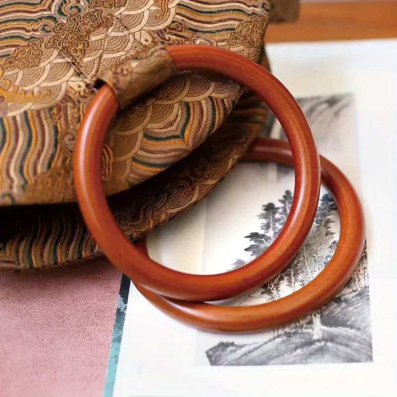 2PCS Solid Wood Circle Handbag Wallet Frame Round Wooden Messenger Bag Diy Handmade Bag Gift Box Decorative Handle