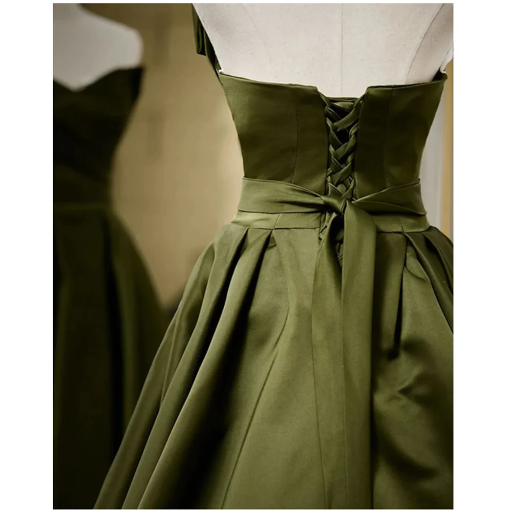 Summer Simple Classic Green Prom Dress Sleeveless Strapless Floor Length A-line Pretty Satin Smooth Slimming فساتين سهرات