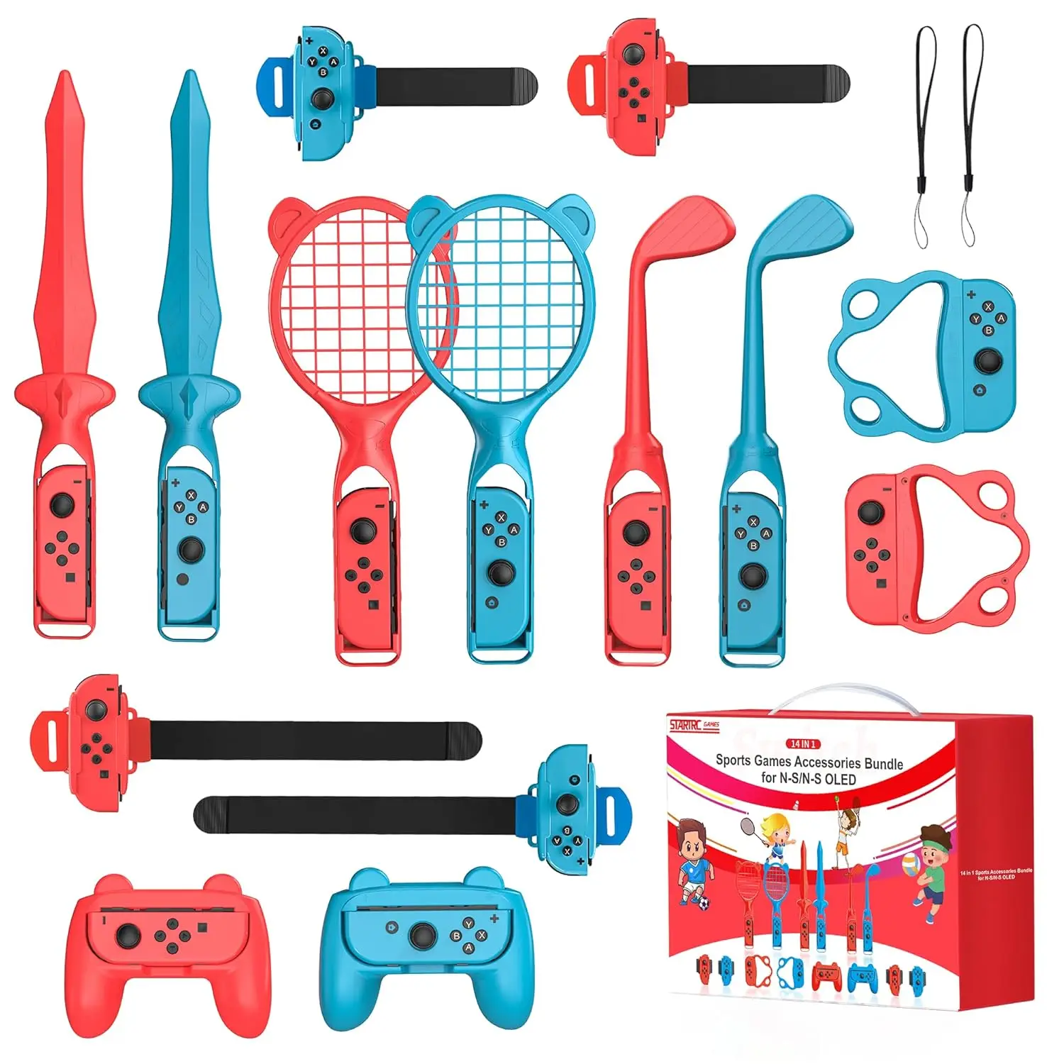 

Switch Sports Accessories Bundle, 14 in 1 Sports Accessories Kit for Nintendo Switch/Switch OLED, Family Accessories Bundle Kit